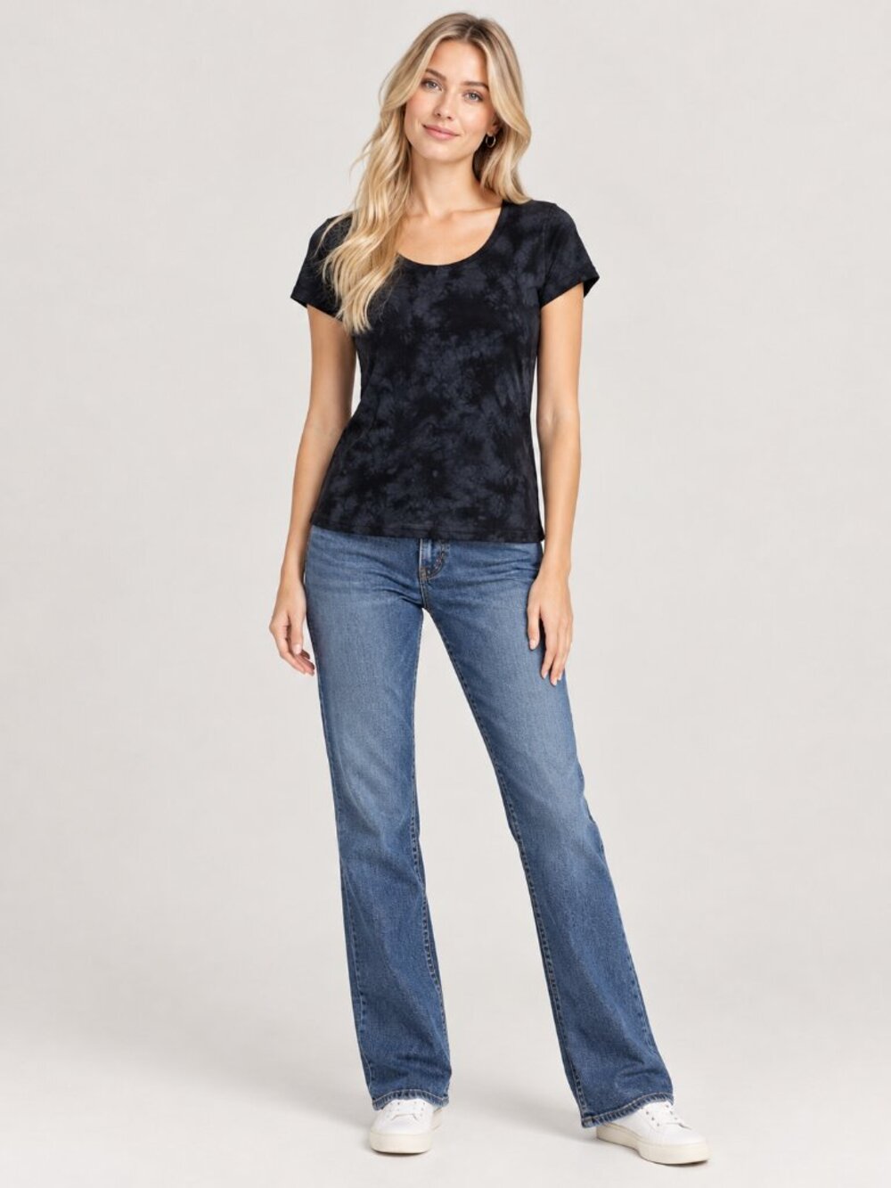 2/$30 TAHARI Tie-Dye Cap Sleeve T-Shirt Black Medium #A5168